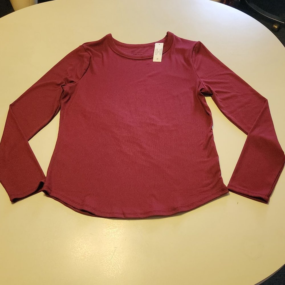 NO BOUNDARIES RED LONG SLEEVES CREW RIB TEE/TOP